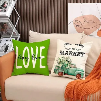 1pcsSet Spring Themed Car Vase & Flower & Letter & Green Leaves Decor Pillowcase For Sofa Cushion And Pillow Home Decoration 5