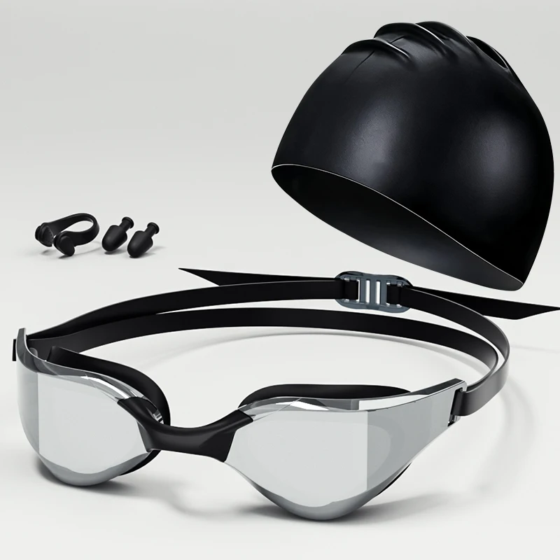 Lunettes de natation professionnelles adulte avec pince-nez bouchons d'oreilles et bonnet - HD étanches