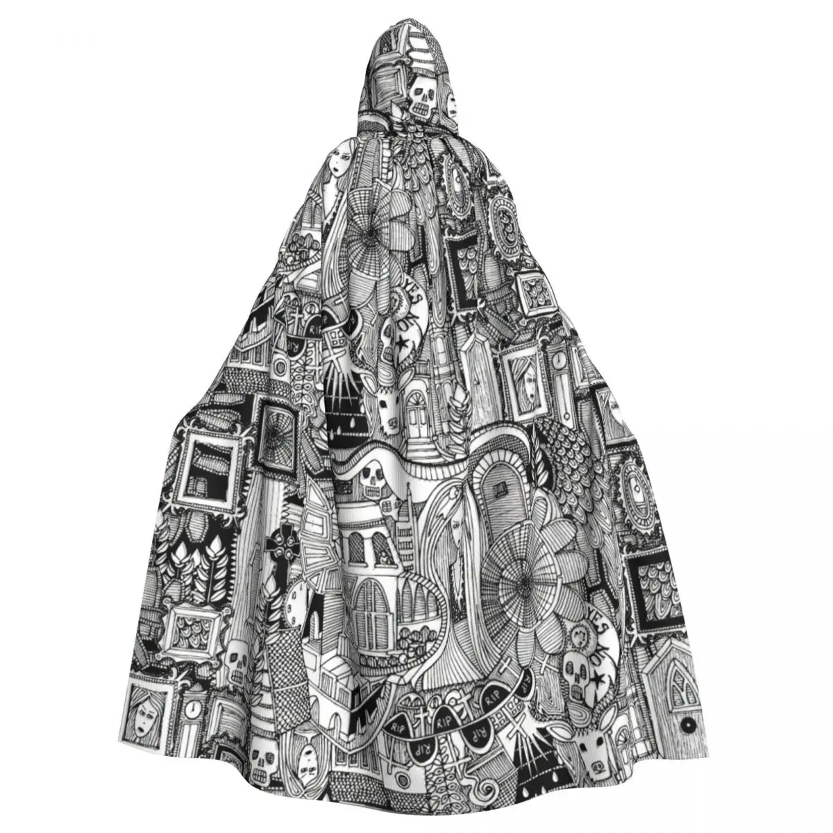 

Nightmares Hooded Cloak Halloween Party Cosplay Woman Men Adult Long Witchcraft Robe Hood