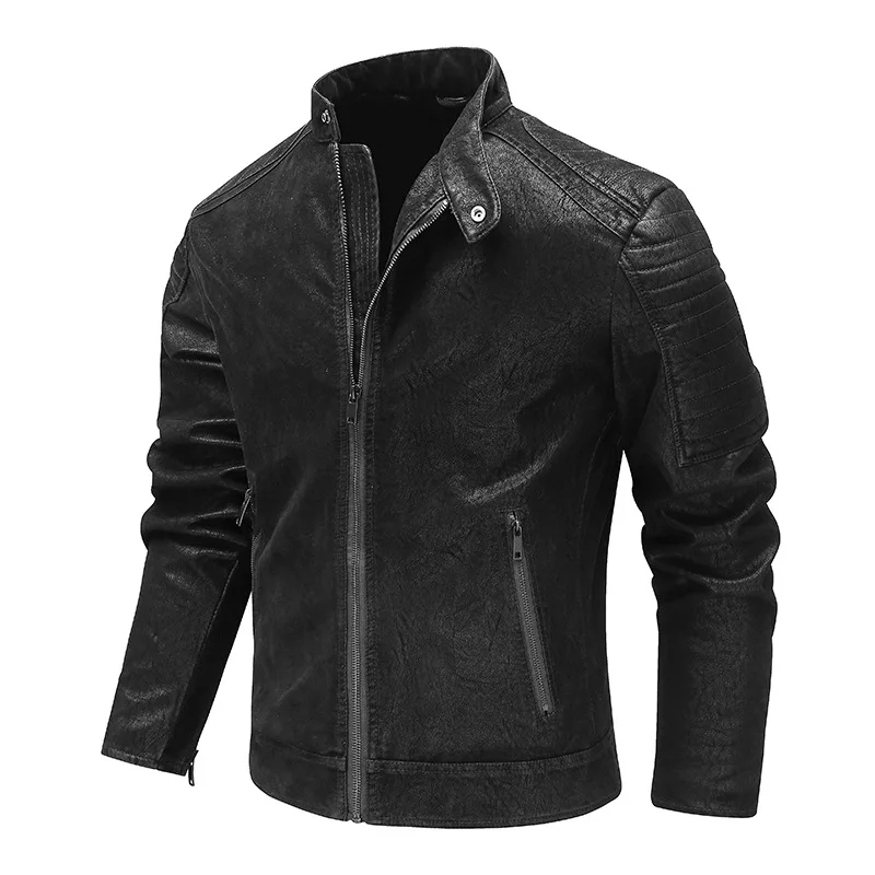 

Men's Punk Leather Jacket with Large Standing Collar, Windproof, Motorcycle, Business, Sports, Vintage, Fashion, Autumn, Winter