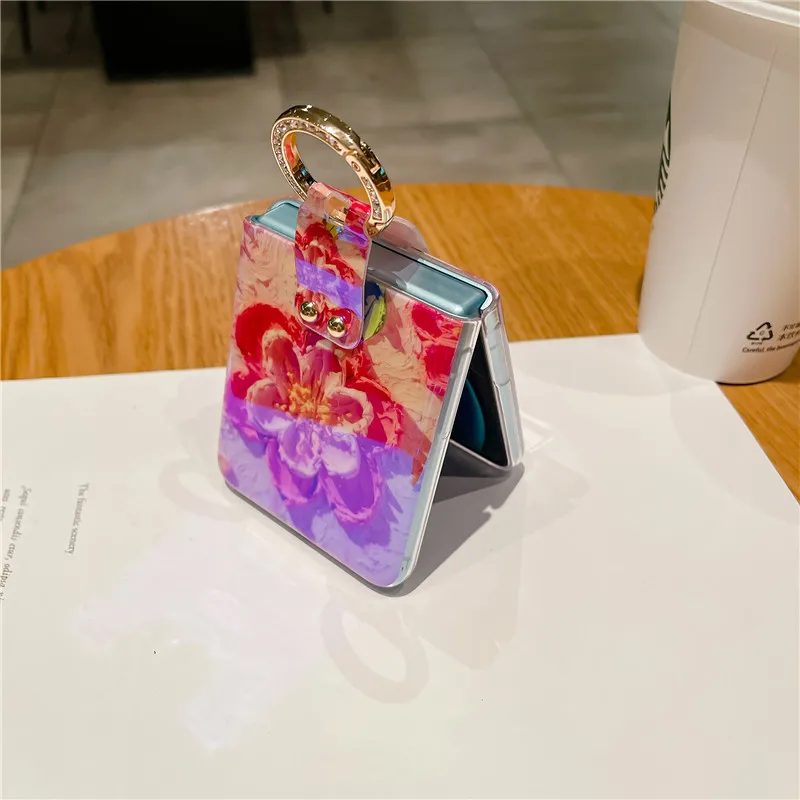 Ring Blu-ray Flower Phone Case For Motorola MOTO Razr 40 Ultra PC Protective Cover