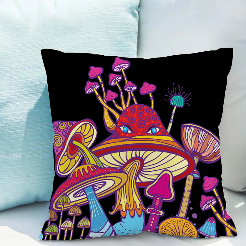 

Pillowcase 50x50 Fluorescent Mushroom Cushion Double-sided Printing Bed Pillowcases for Pillows Cover 40x40 Twin Size Bedding