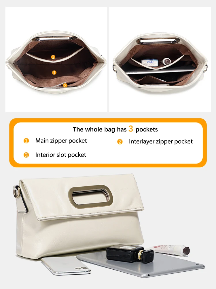 Zency Vintage Genuine Leather Handbag for Women Large Capacity Brown Crossbody Designer Shoulder Bag 2026 Summer Beige Sac Bolsa 2