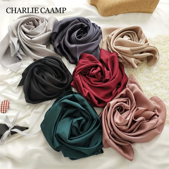 70cm Solid Colors Women Square Scarf Neckerchief Hijab Scarf Silk Satin Headband Hair Scarves Female Shawls Ladies Soft Hairband