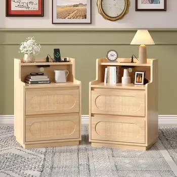 Boho Rattan Nightstand Set 1
