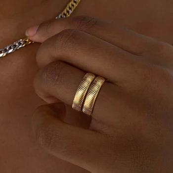 Vintage Texture Striped Metal finger Ring 18K Gold Plated stainless steel Rings For Women New Trendy Jewelry Gifts