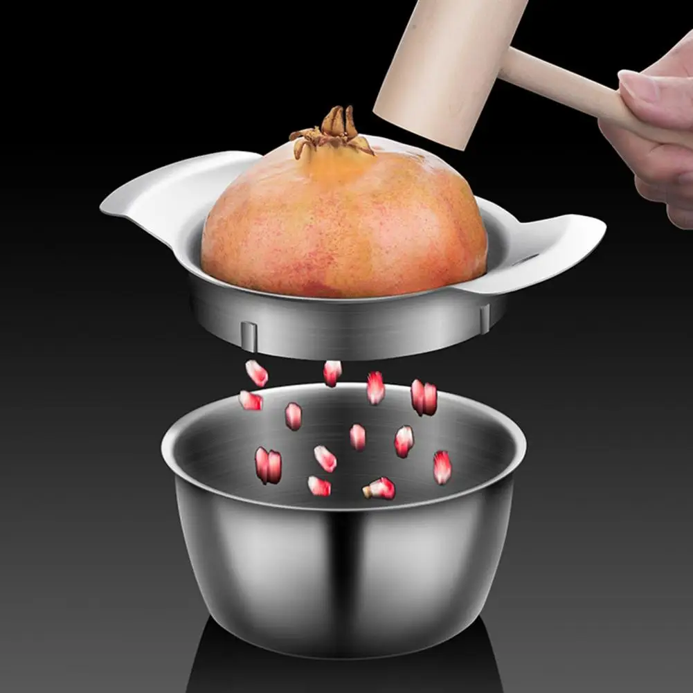 Pomegranate Bottle Opener Pomegranate Deseed Remover Stainless Steel Opener Set with Bowl Hammer Deseeder for Home
