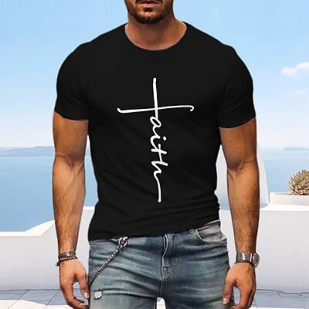 

Men's T shirt Graphic Tee Casual Style Classic Style Cool Shirt Graphic Prints Cross Faith Crew Neck Street Vacation Short Sleev