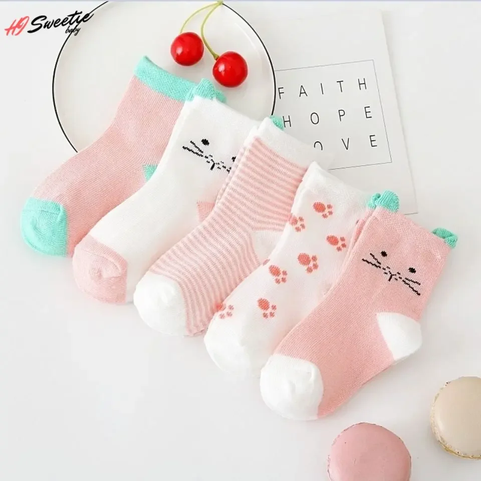 5 Pairs/lot Cartoon Baby Socks Cat Animal Soft Cotton Knit Baby Girl Socks Kids Boy Newborn Baby Girl Boys Socks for 0-6 Years 3 pairs lot 0 3 years baby s socks autumn and winter cartoon cotton warm terry thickened infant boy and girl socks newborn socks