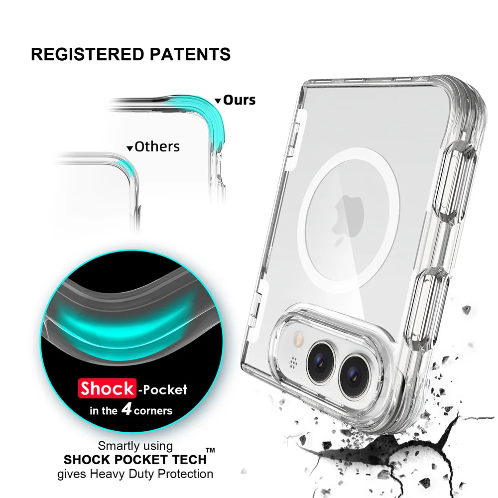 Crystal Clear Magnetic Phone Case with Magsafe Wireless Charging and Folding Bumper Cover