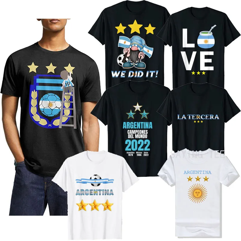 Argentina 3 Stelle Sun Of May T-Shirt Per Adulti, Bandiera Argentina World Soccer Champions 2022 Fan Pride Tee Tops Tres Estrella Clothes