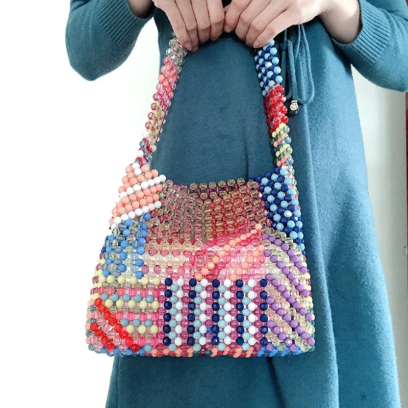 

Versatile Simple Hand Woven Beaded Handbag Customized Niche Design Bolsos Mujer Women's Fashion Casual Colorful Shoulder Bag