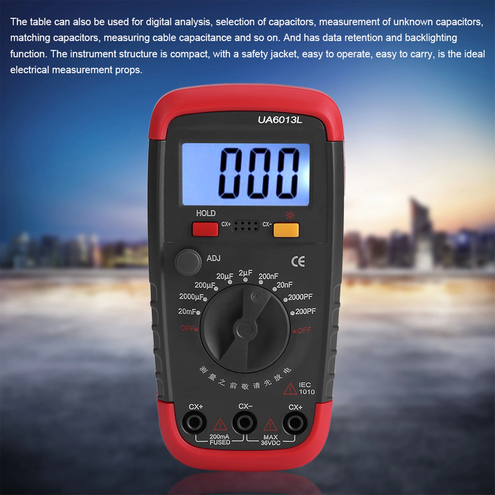 UYIGAO Digital Battery Powered Capacitan Capacitor Meter Tester 6013L LCD Display 4