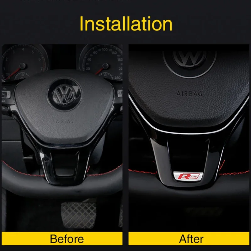 폭스바겐 폴로 골프 MK7 MK5 파사트 티구안 R라인 아테온 투아렉 타이고 캐디 제타용 자동차 엠블럼 배지 스티어링 휠 스티커 장식