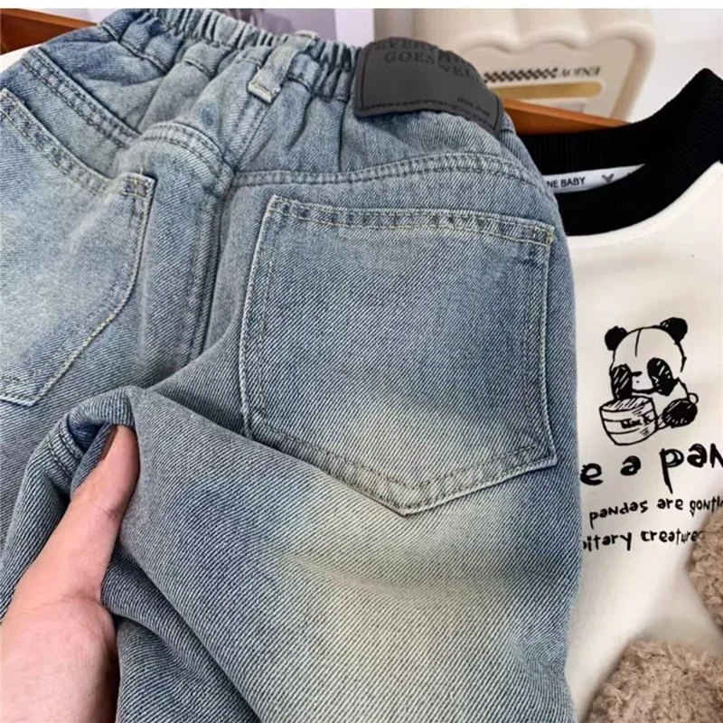 جينز مخملي للأطفال لفصلي الربيع والشتاء، بنطلون فضفاض سميك جديد للأولاد، سروال دنيم دافئ للأطفال، بنطلون كاجوال للأعمار من 2-8 سنوات