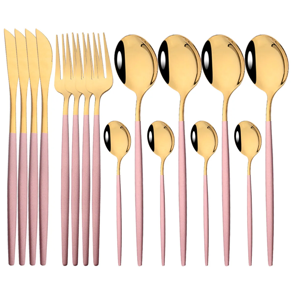 Stainless Steel Cutlery Set 16pcs Pink Gold Dinnerware Tableware Knife Fork Spoon Restaurant Wedding