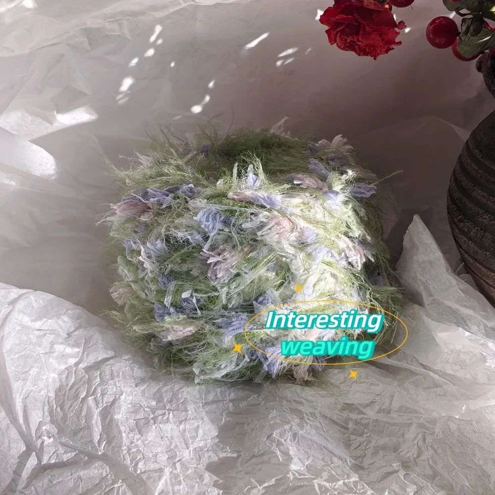 50g 포레스트 프리즘 핸드 믹스드 얀, 그린 애플 롱 벨벳 혼합 실, DIY 수공예품, 예를 들어 손으로 짠 스카프와 모자