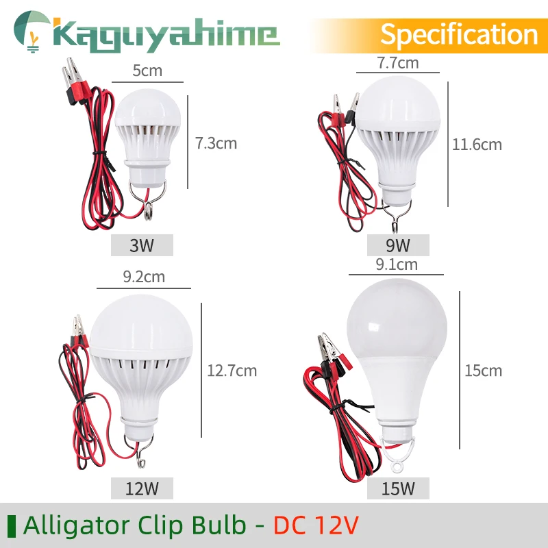 Kaguyhime 12V Portable Clip Light /220V E27/USB 5V LED Bulb Ring Hang Lamp 3W 9W 12W 15W  For Outdoor Camping Fishing Emergency