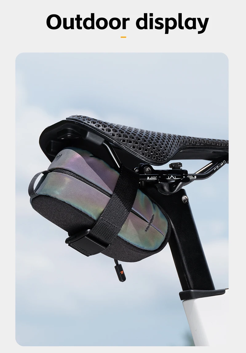 WEST BIKING Reflektierende 0,4 l Fahrrad-Satteltasche, Mini-Fahrrad-Sattelstützentasche, stoßfester, langlebiger Stoff, MTB-Radfahren, Rucksack, Hecktasche – Detail 14