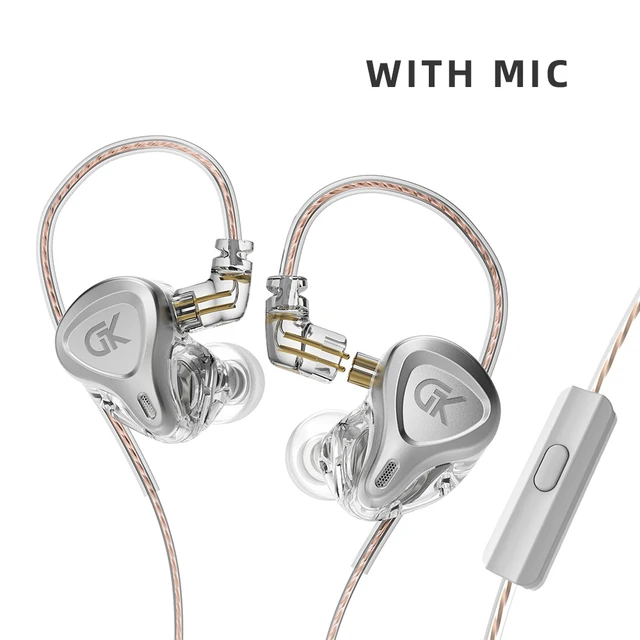 GK G5 Metal Wired Earphone In Ear HiFi Bass Music Earbud Headset With Microphone Noise Cancelling Sport Monitor Headphones G5 Silver With MIC
