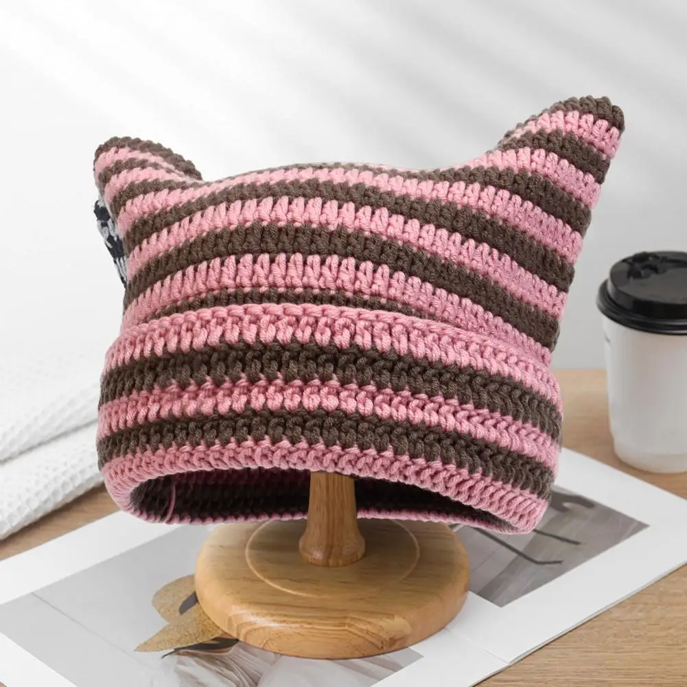Cute Cat Ear Beanie Harajuku Beanie Little Devil Striped