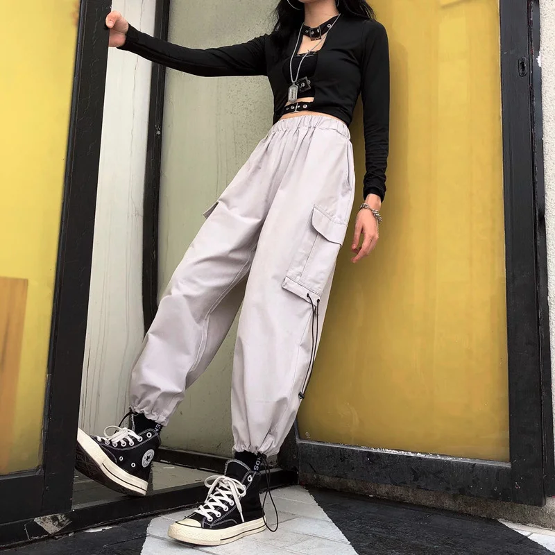 Black Casual Joggers Streetwear Elastic High Waist Autumn Loose Harajuku Trousers Korean Tide Ladies Pocket Cargo Womens Pants joggers for women