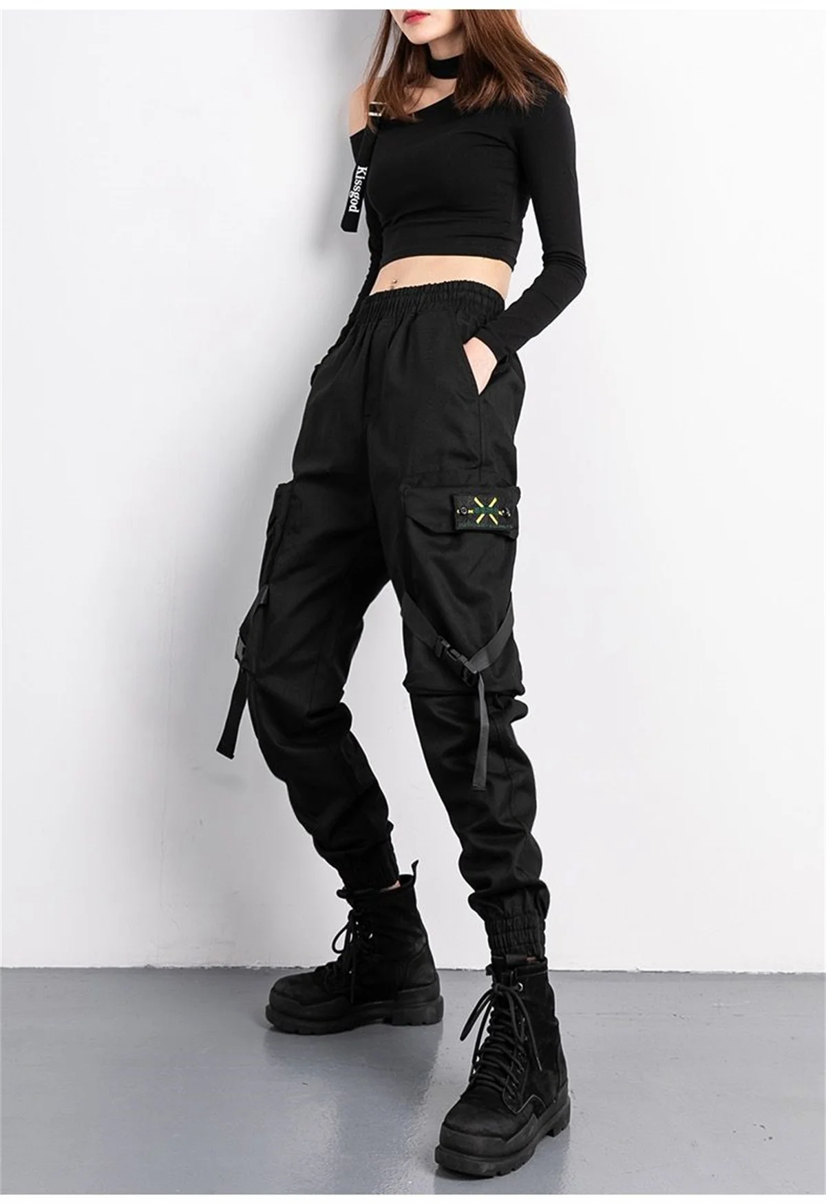 Black Fashion Korea Cargo Pants Women High Waist Baggy Tactical Sweatpants Fashion Hip Hop Harajuku Joggers Trousers Female