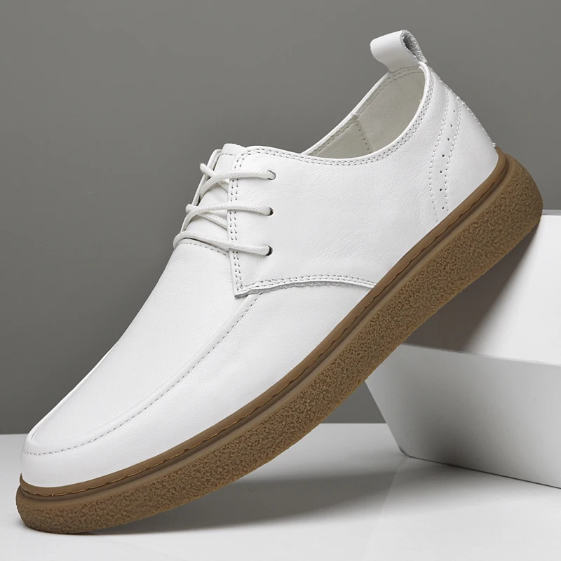 

Genuien Leather Shoes For Men Top Quality Man Moccasins Fashion White Casual Flat Footwear