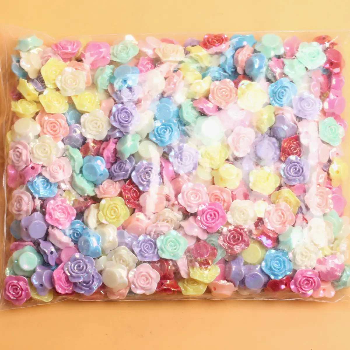 500g/pack Acrylic 19.2mm Solid Color Flat Bottom Perforated Rose Flower Beads DIY Jewelry Accessories Wholesale