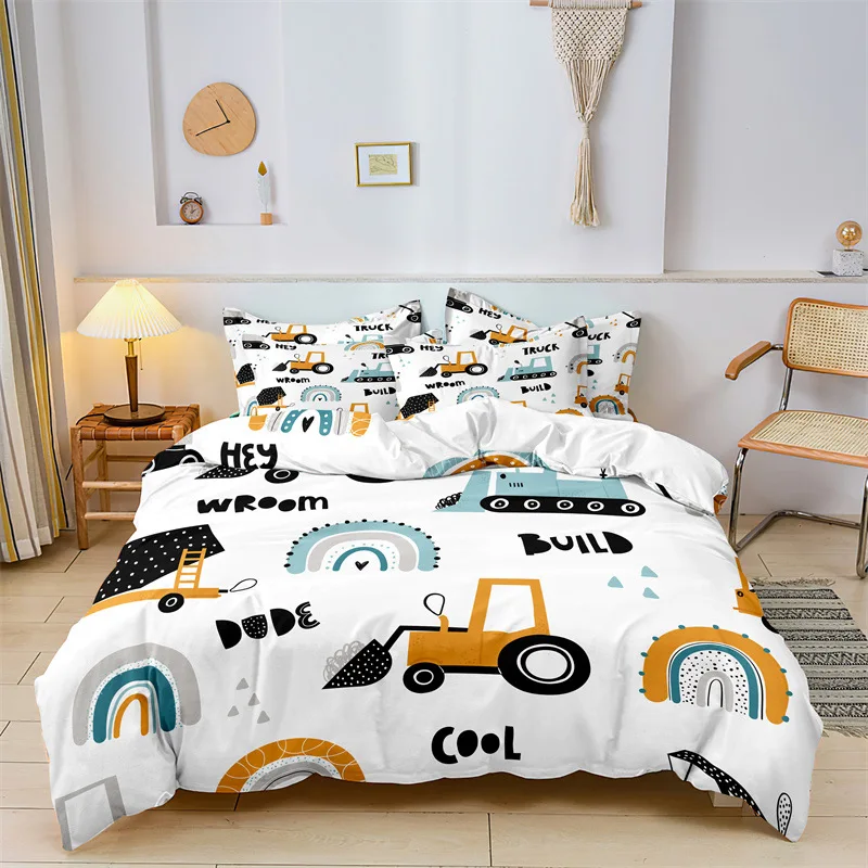 

Cartoon Car Bedding Set 3D Digital Printing Summer Bedroom Quilt Cover Pillowcase Bedding Kit Boy Single Bed Duvet Home