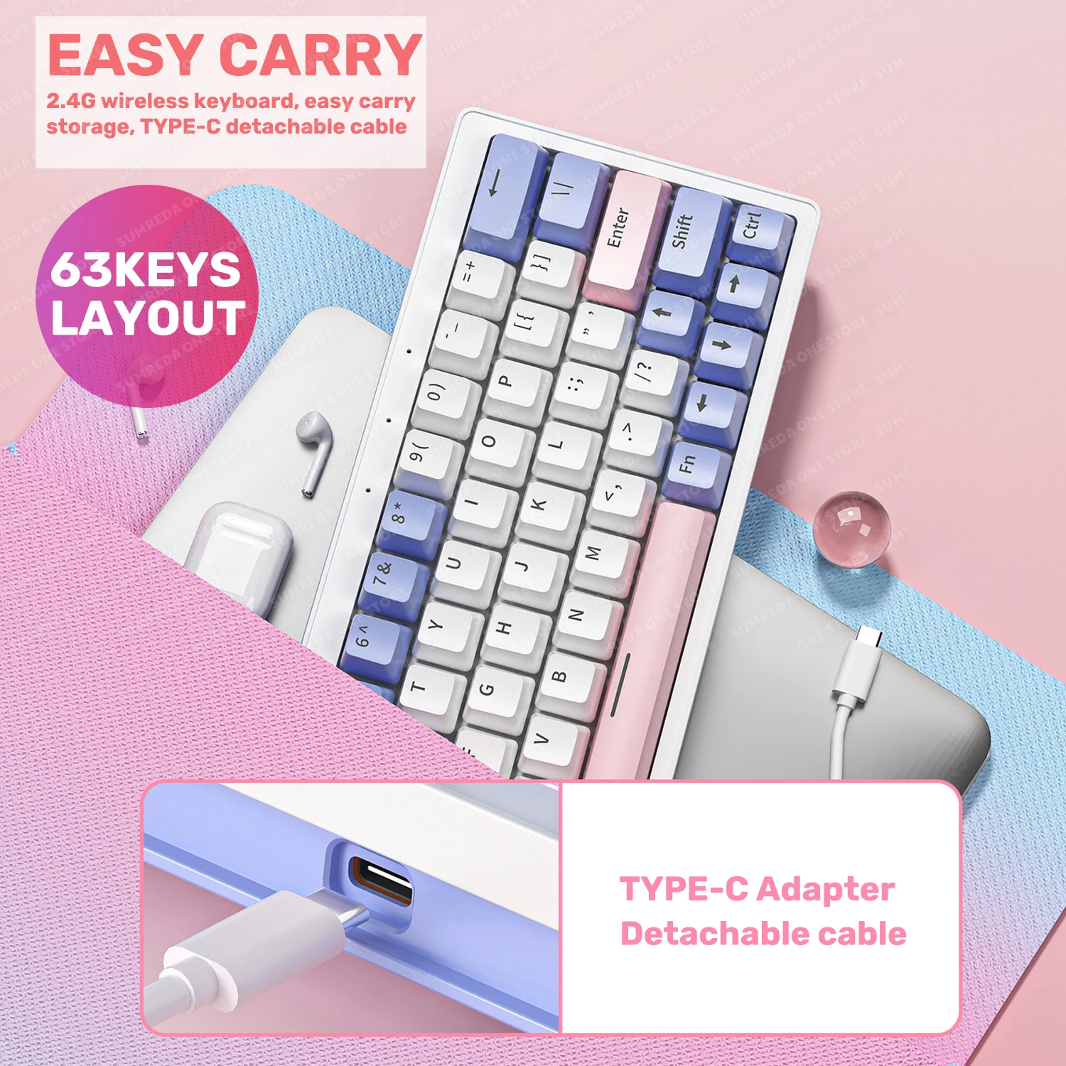 Mini Teclado Mecânico Jogos sem Fio Bluetooth Hotswap Retroiluminado Gamers Rgb 2.4g 63 Chaves Sumreda-za63 - Imagem 5