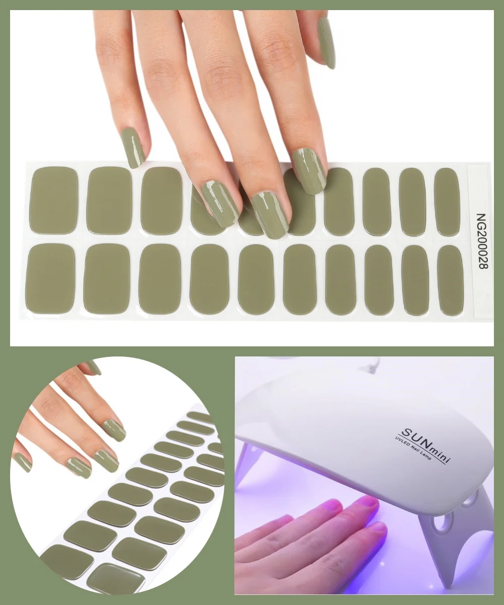 4Pcs/Set Semi Cured Gel Nail Stickers with 6W UV Lamp Baked Adhesive Long Lasting Nail Gel Wraps Pure Color Art Decoration