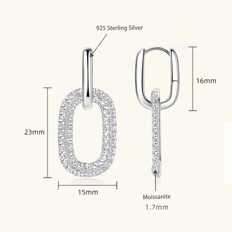 Nabest Fine Jewelry 925 Starling Silver U-shape Statement Hoop Earrings Women Full VVS Moissanite Ring Charm Dangle Earrings