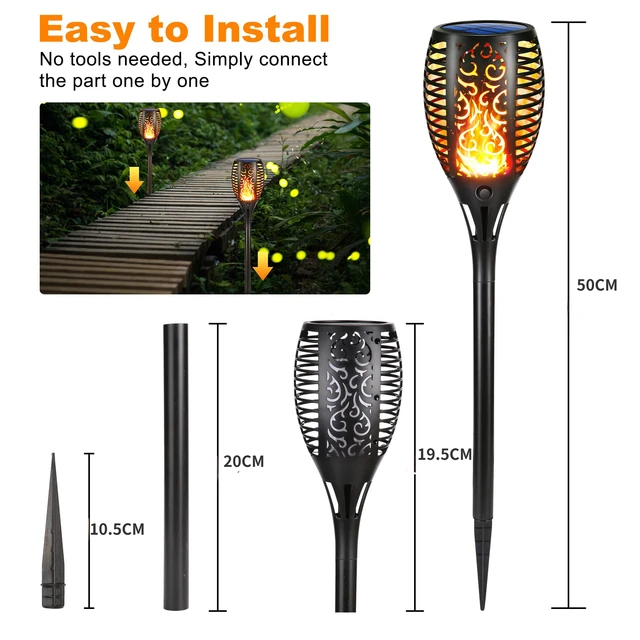 12Db Napenergia Láng Fáklya Tét Lámpák Kültéri Vízálló Kert Led Villogó Dekoráció Gyeplámpa Táj Terasz Udvar Útjára - Image 6