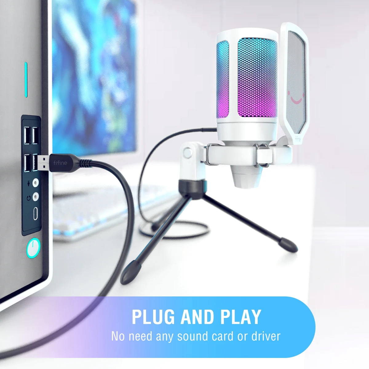 FIFINE USB Gaming Microphone,Condenser MIC with RGB,for PC PS4 PS5 MAC,Suit for Podcasters/Gamers/Influencers/Home Studio — view 6