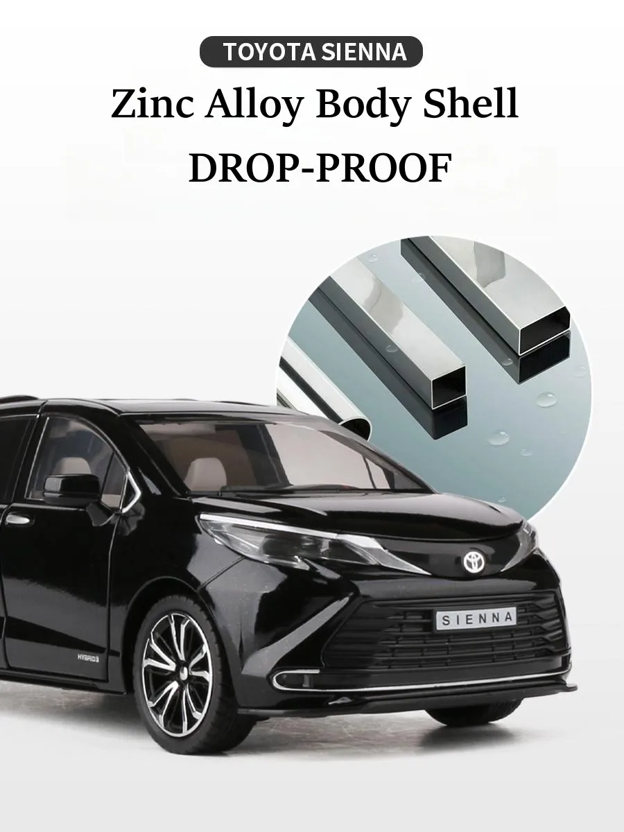 1/24 TOYOTA SIENNA MPV Van Diecast Toy Car Model Miniature Pull Back Sound & Light Doors Openable Collection Gift For Boy Kid 5