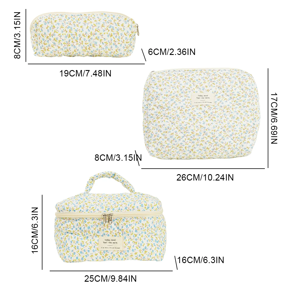 3 Pcs Cosmetic Bag Set Women Floral Makeup Pouch Japanese Flower Printed Quilted Skincare Storage Bag Aesthetic Beauty Wash Bags 5