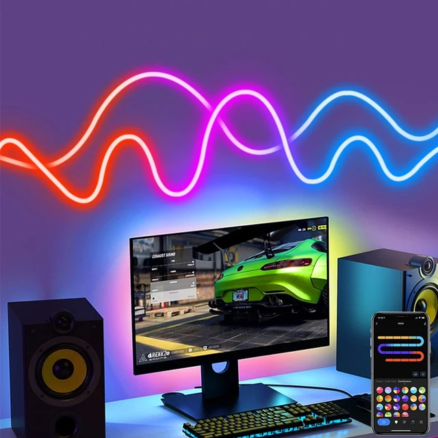 Barras de luz led inteligentes, barras de luz Rgb com modos de cena e modos  de sincronização de música, luzes led para iluminação ambiente de TV, jogos,  festa, pc, decoração de quarto