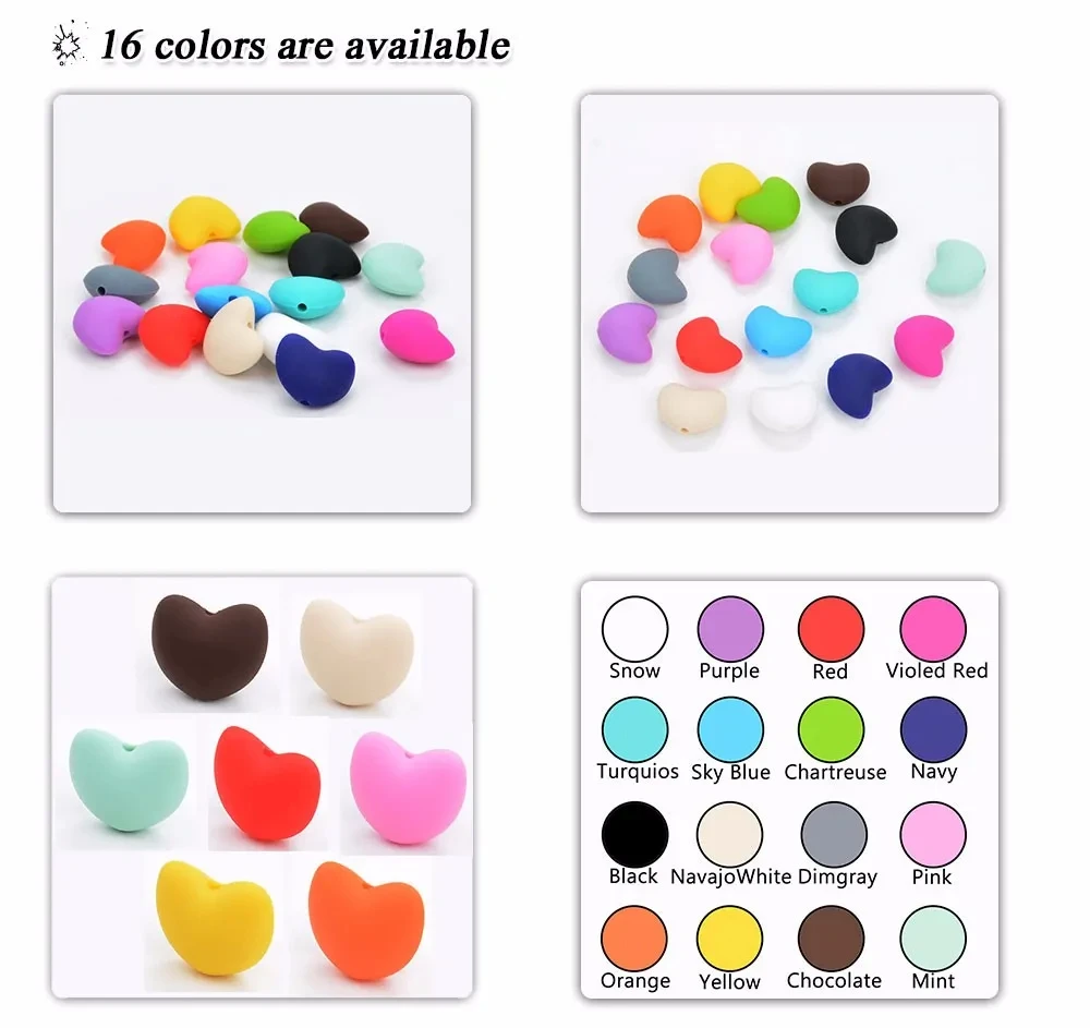 LOFCA 50 teile/los Heiße Herz Form lose Silikon Perlen Für Halskette Silikon Perlen Für BPA freies DIY Perlen Schmuck Zubehör – Detail 9