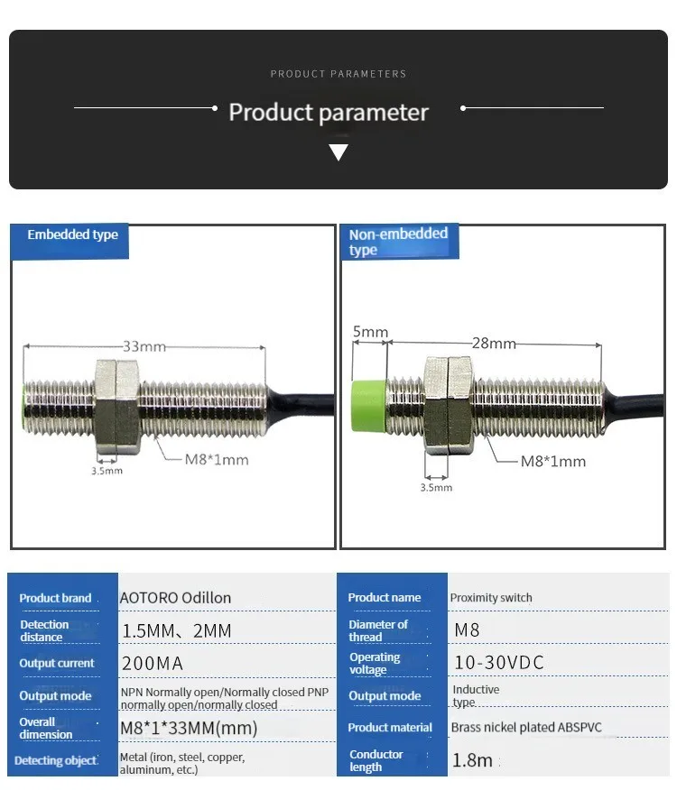 interruptor de proximidade cilíndrico 0-1.6mm sensor NPN