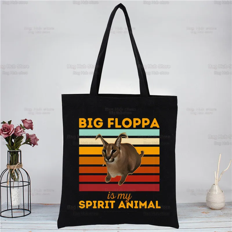 

Большая Милая забавная Холщовая Сумка Floppa с кошкой для женщин и девушек, большая сумка для хранения, сумка через плечо, многоразовая Студенческая сумка-тоут
