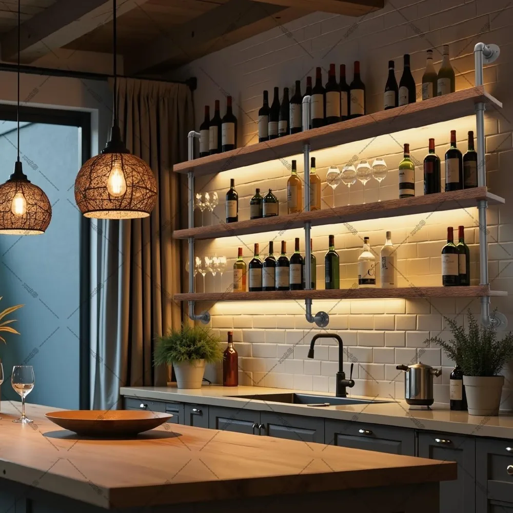 LED Wall-Mounted Wood Wine Rack 5