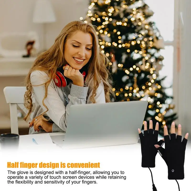 USB Electric Rechargeable Winter Heated Gloves Half Finger Men Women Warmer Skiing Riding Hiking Protector