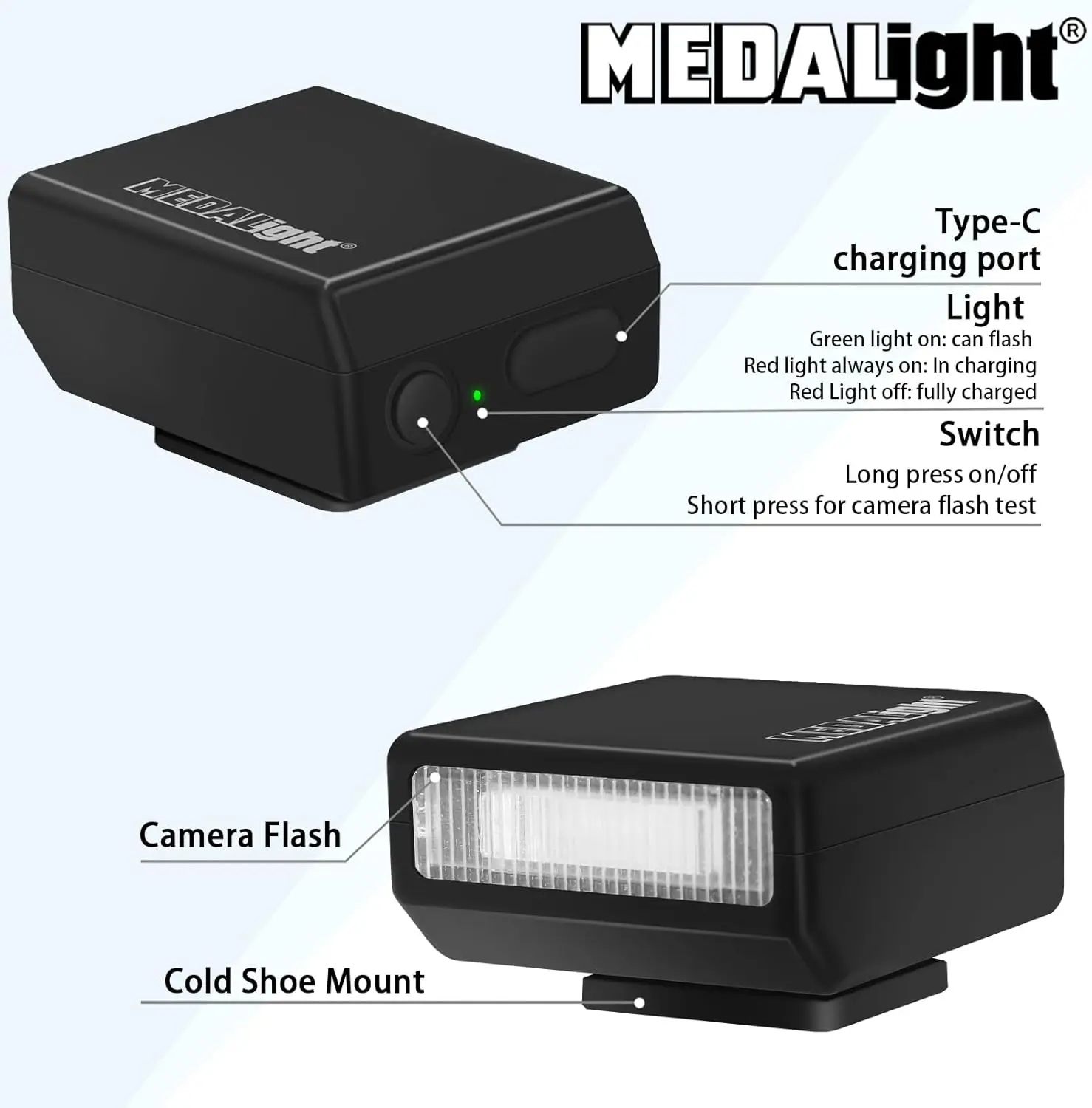 MEDALight F1S Mini Camera Flash Light Portable External On-camera Flash For Ricoh GR3 Sony ZV1 Lumix Fuji Leica Small Cameras