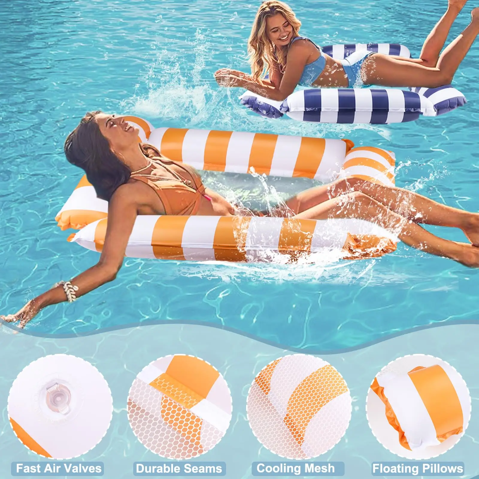 Pool Float Adult,2Pack Inflatable Pool & 1Drink Float,Pool Float Adult Heavy Duty,Water Hammock Lounge,Swim Pool Toy Party Float 3