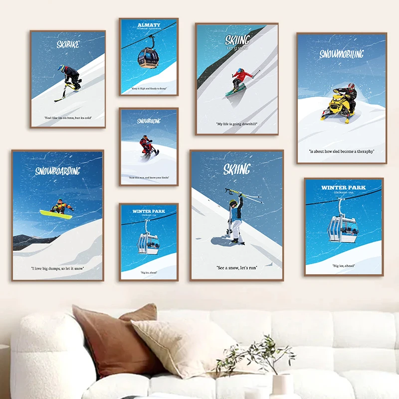 

Винтажный постер с цитатами по снегу, Картина на холсте, картина для катания на лыжах, мотоциклах, снегоход, Настенная картина для гостиной, украшение для дома