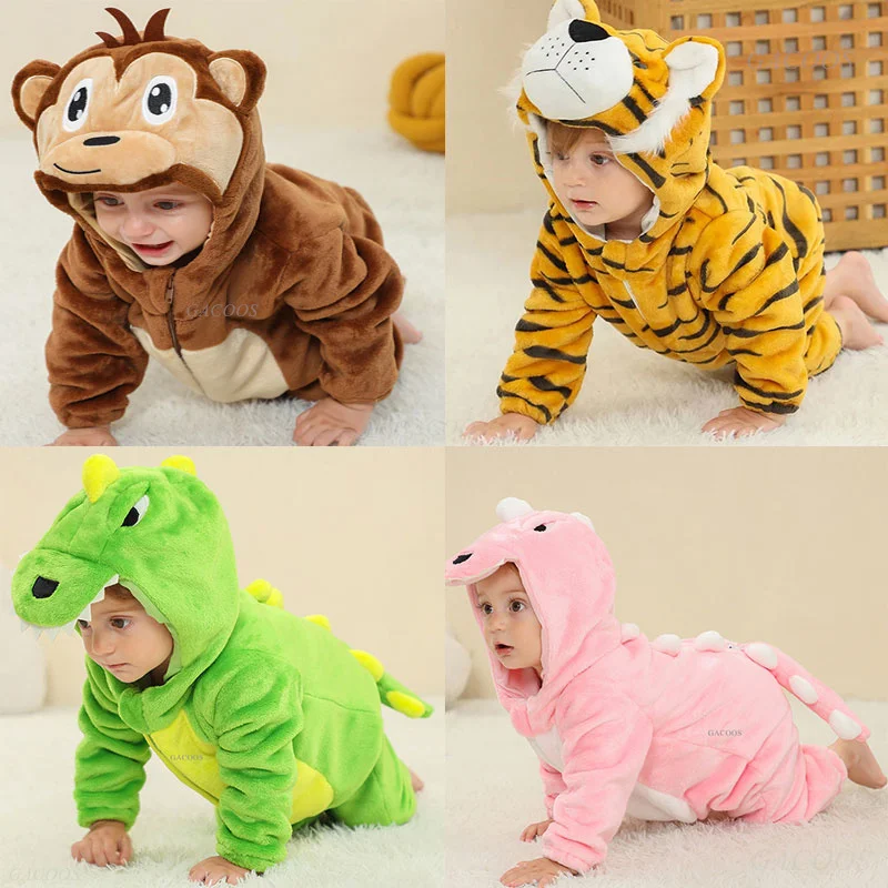 Baby Kigurumi Dinosaur Unicorn Animal Cosplay Costume Winter Warm Jumpsuit for Toddler Boys 1 to 2 3 4 Years Baby Girl Outfits