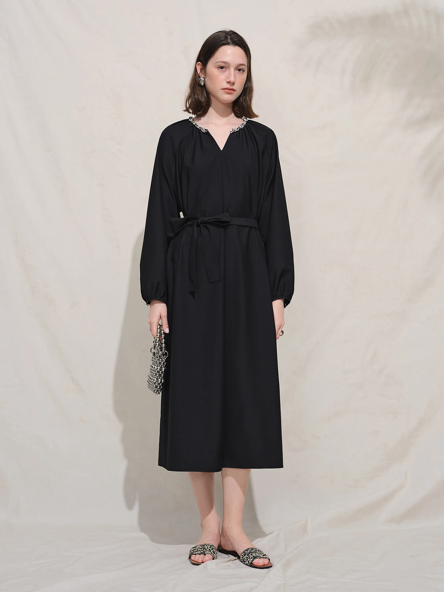 chinese dress ladies Final Sale Plus Size Ruched Maxi Dress with Double Slits in Black main image 0