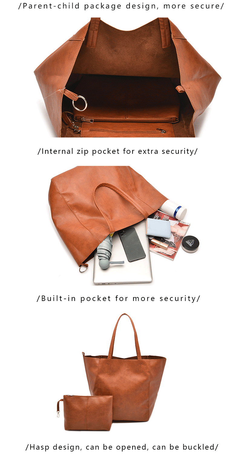 Retro 2 Set Bag Shoulder Bags High Capacity Tote Bags Metal Button Handbags Solid Color Multifunction Beach Bag For_voghion.com