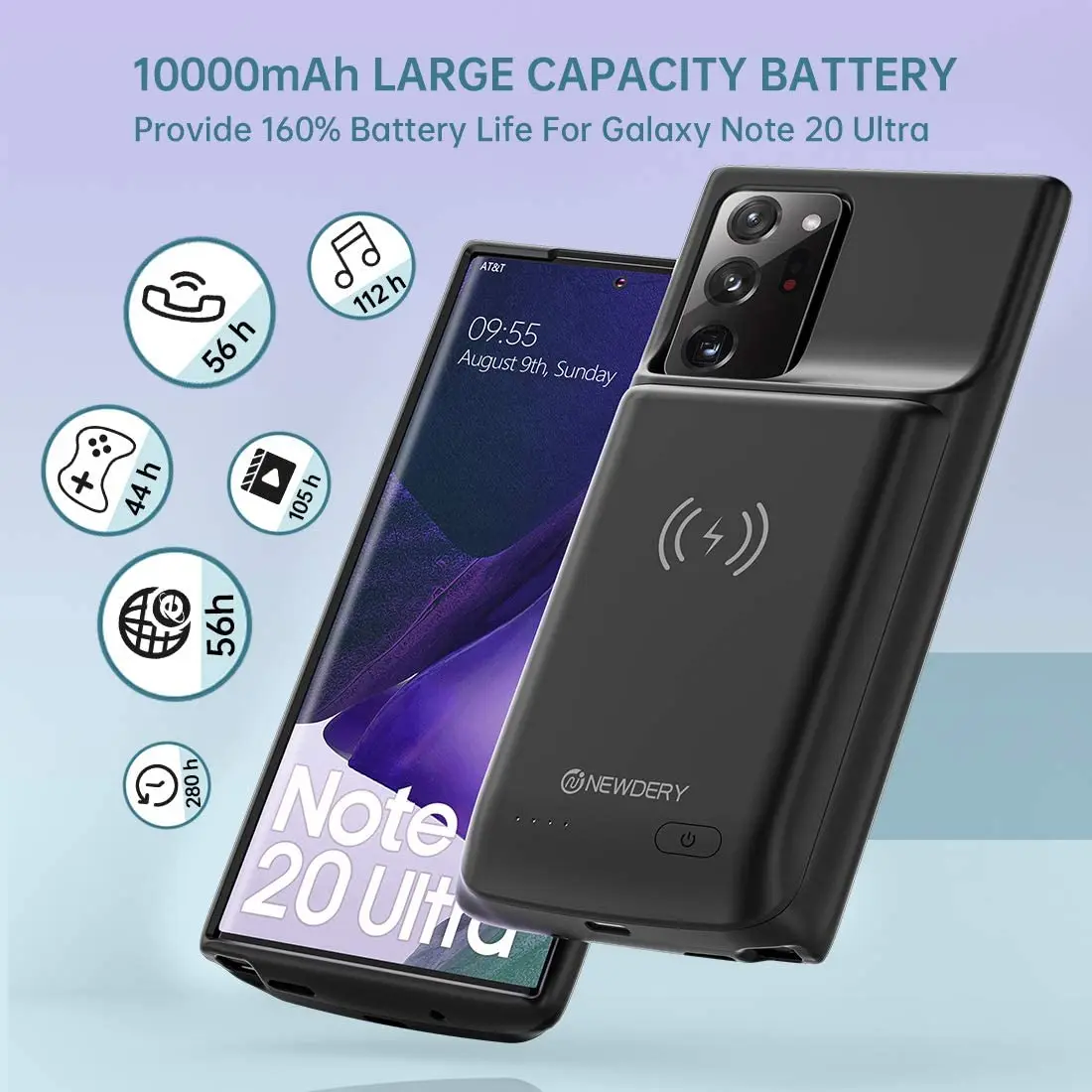 NEWDERY Battery Charger Case For Samsung Galaxy Note 20 Ultra Wireless Charging Power Bank Cover 10000mAh External Power Case power bank charger case